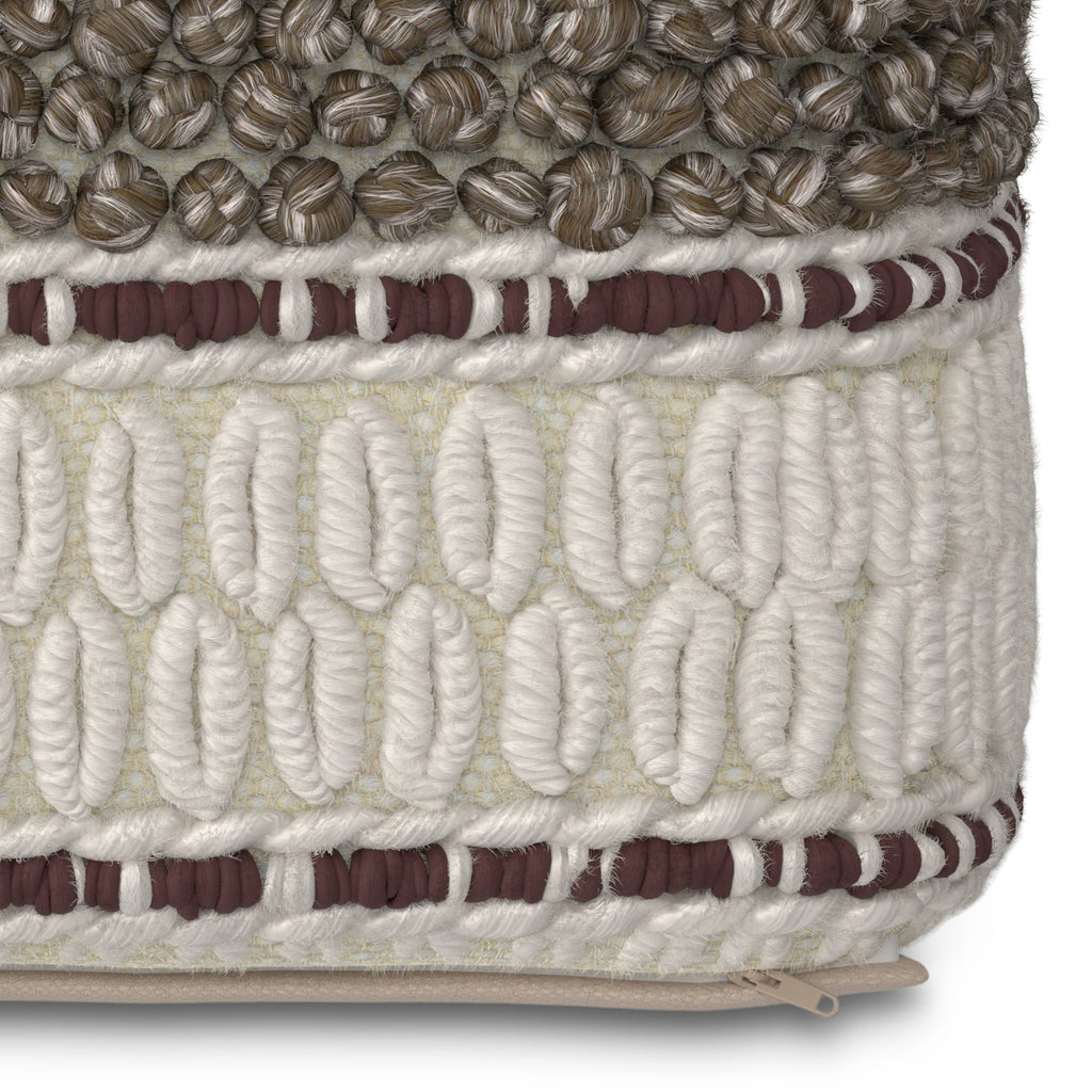 Grady 18 Inch Wide Square Pouf in Brown/Natural Handloom Wool and Cotton