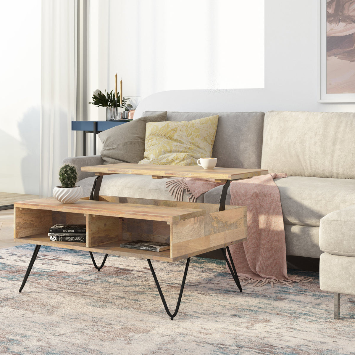 Hunter 36 Inch Wide Solid Mango Wood Small Lift Top Coffee Table