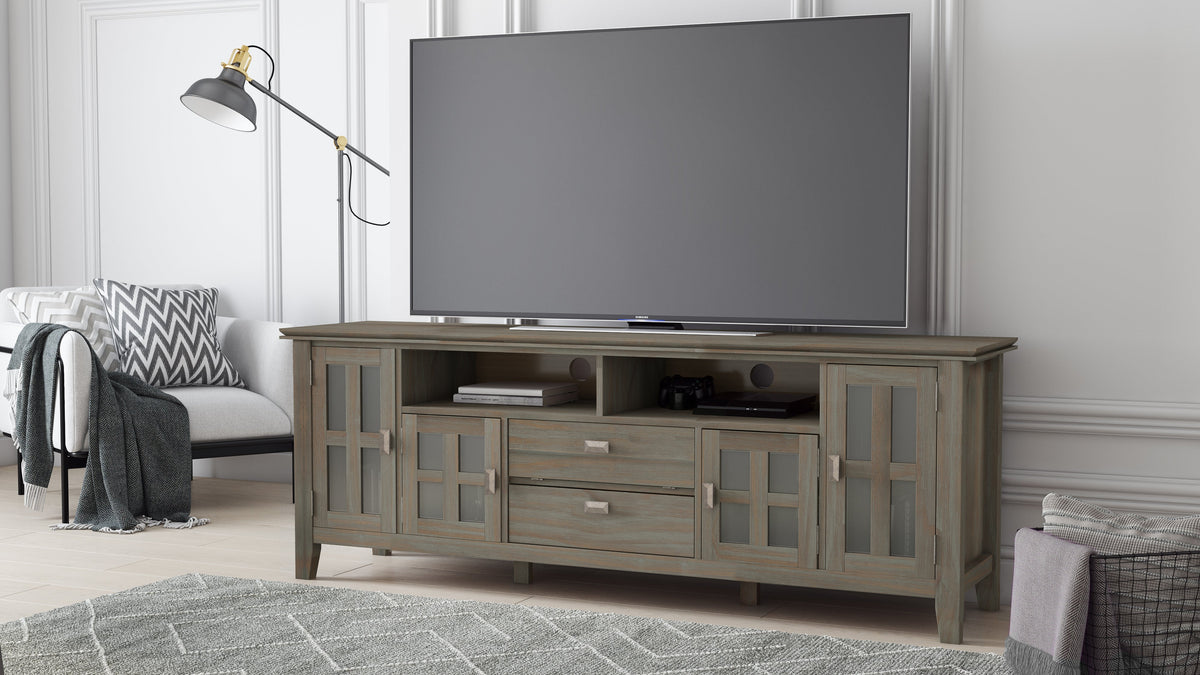 Artisan 72 Inch Wide Solid Wood TV Stand in Distressed