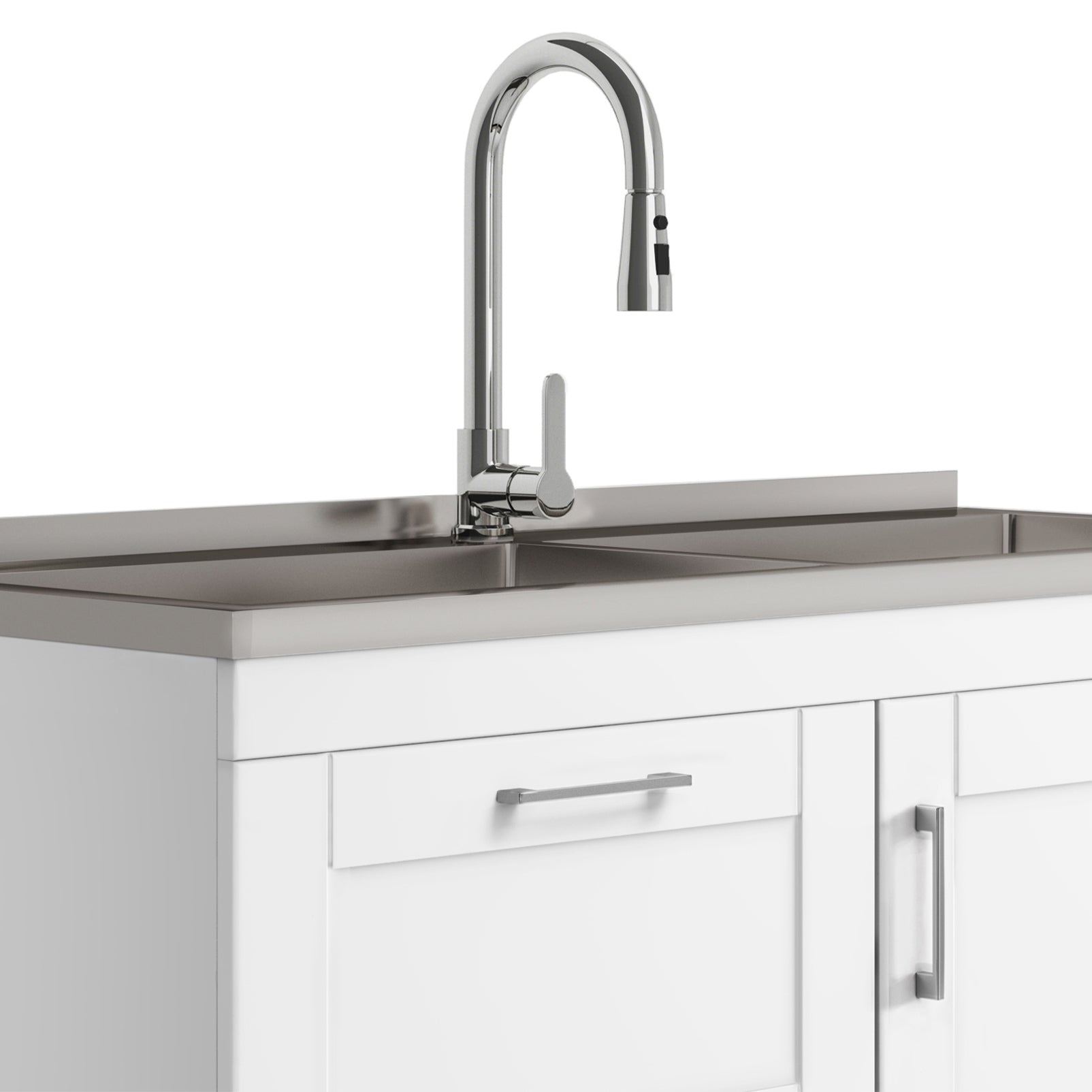 Modern Wide Shaker - 46" Laundry Cabinet with Faucet and Stainless Steel Sink
