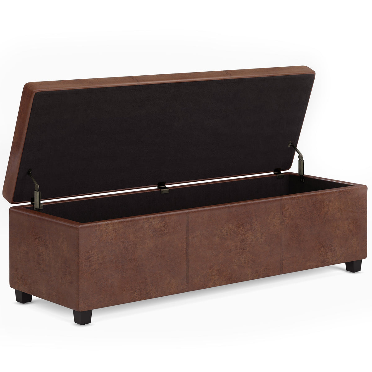 Avalon 54 Inch Wide Extra Large Storage Ottoman Bench in Distressed Saddle
