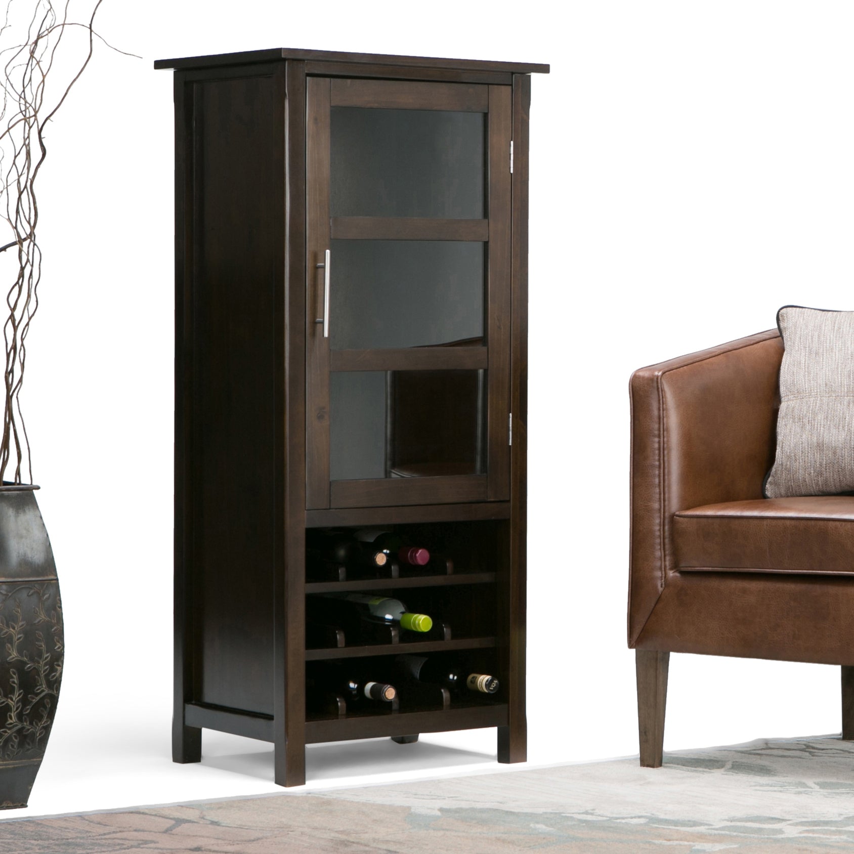 Avalon 22 Inch Wide Solid Wood 12-Bottle Wine Rack Storage Cabinet