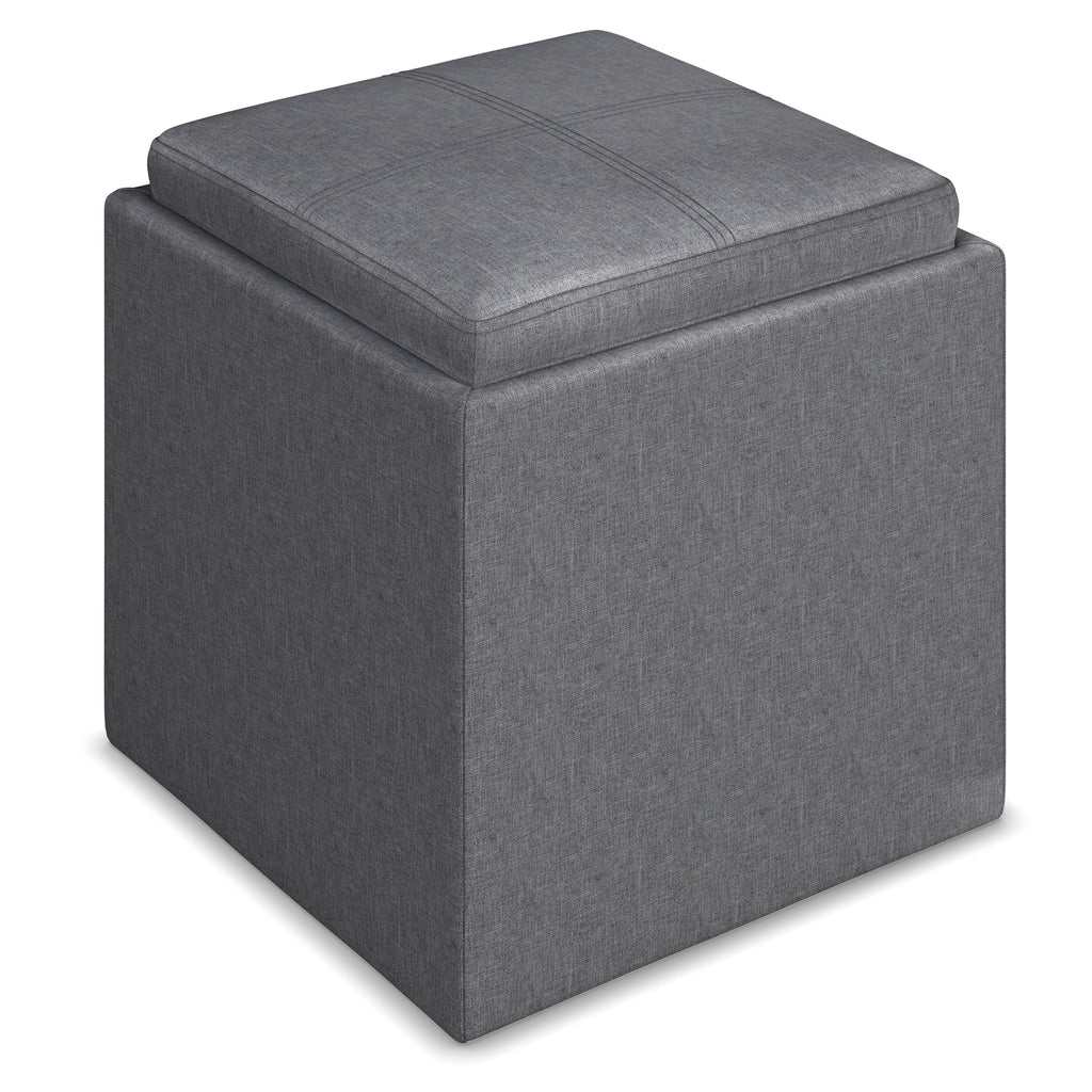 Rockwood 17 Inch Wide Cube Storage Ottoman with Tray