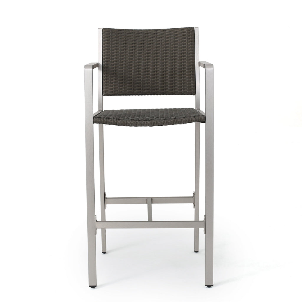 Outdoor Rust-Proof Aluminum Barstools with PE Rattan Seat - Set of 2