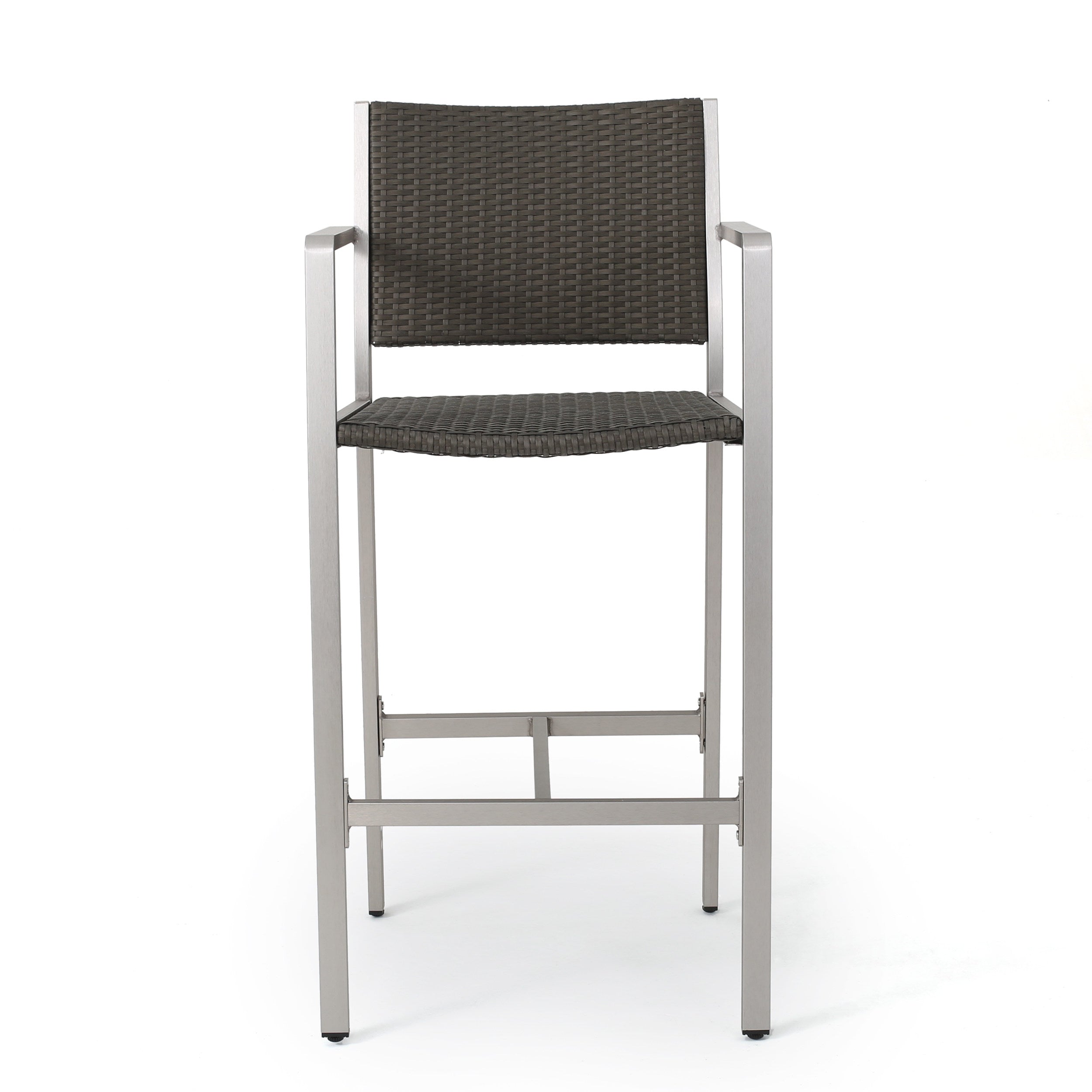 Outdoor Rust-Proof Aluminum Barstools with PE Rattan Seat - Set of 2