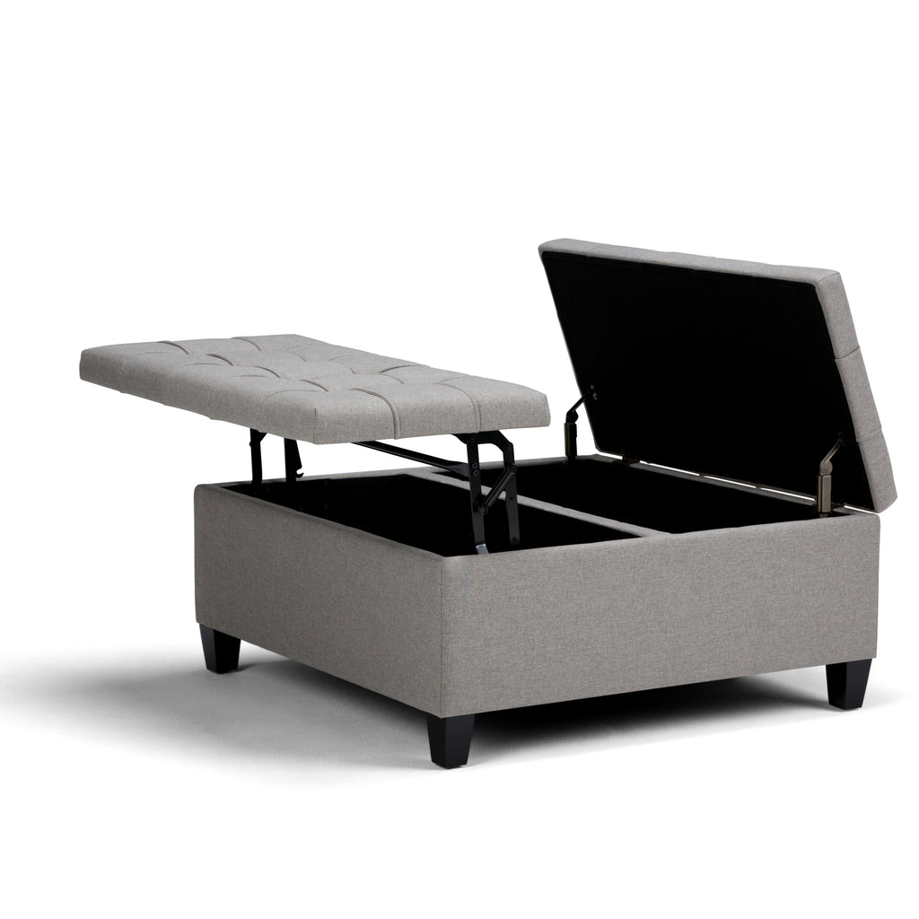 Harrison 36 Inch Wide Coffee Table Storage Ottoman in Dove