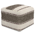 Grady 18 Inch Wide Square Pouf in Brown/Natural Handloom Wool and Cotton