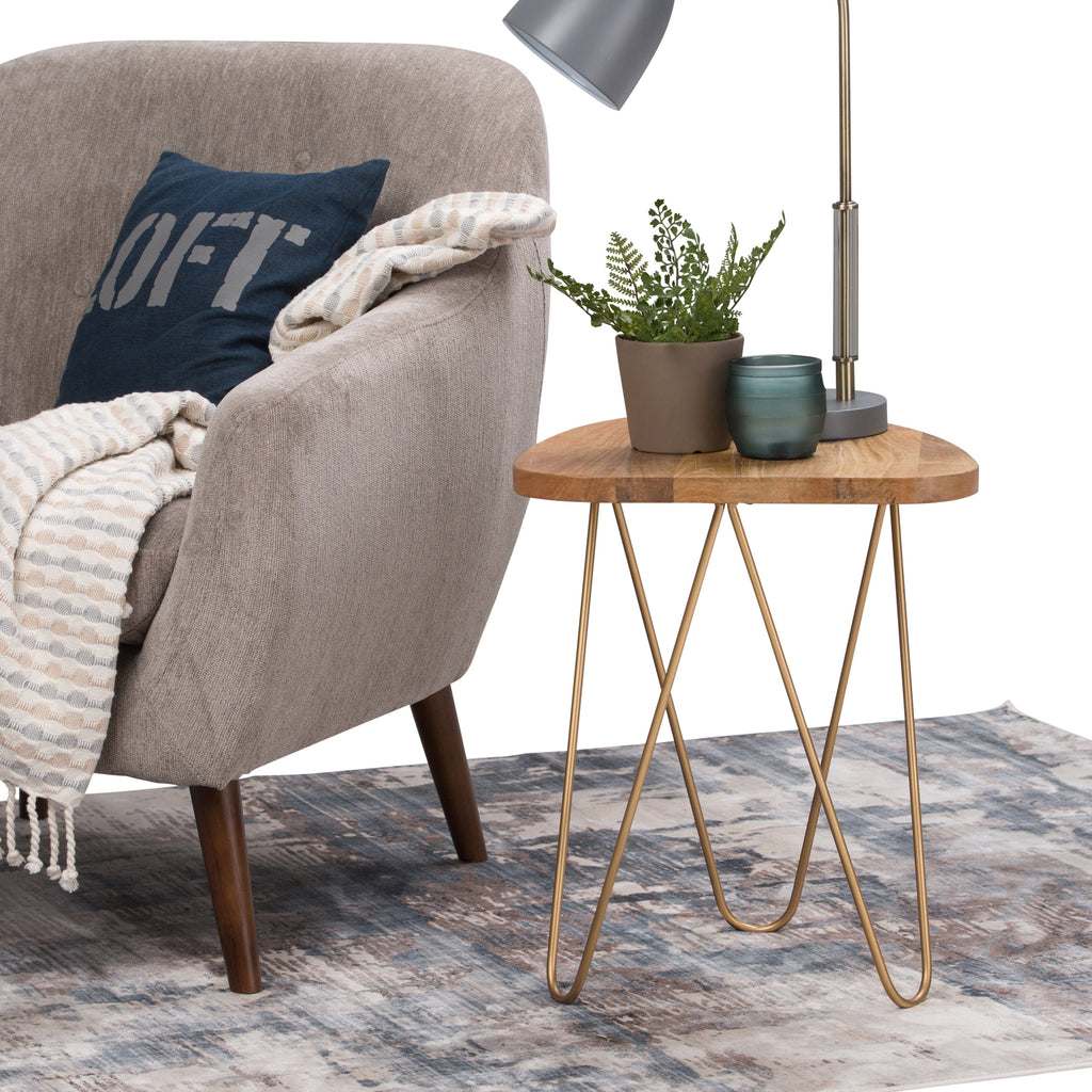 Patrice 18 Inch Wide Metal and Solid Mango Wood Accent Table