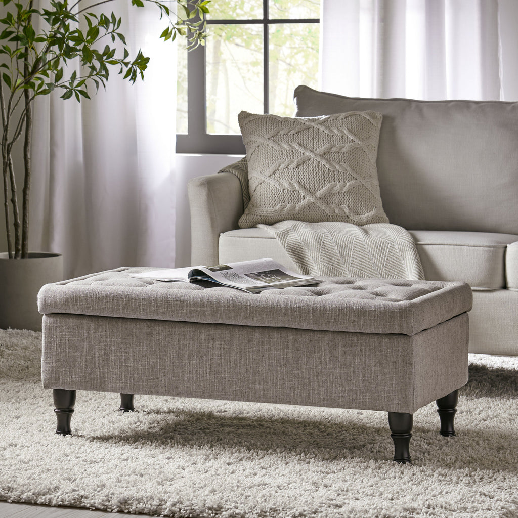 Storage Ottoman Bench with Solid Wood Legs