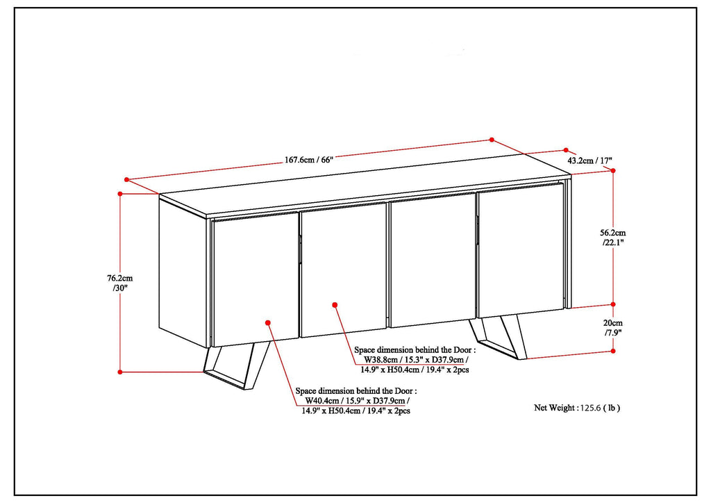 Lowry - Large 4 Door Sideboard Buffet - Distressed