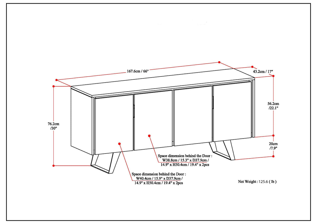 Lowry - Large 4 Door Sideboard Buffet - Distressed