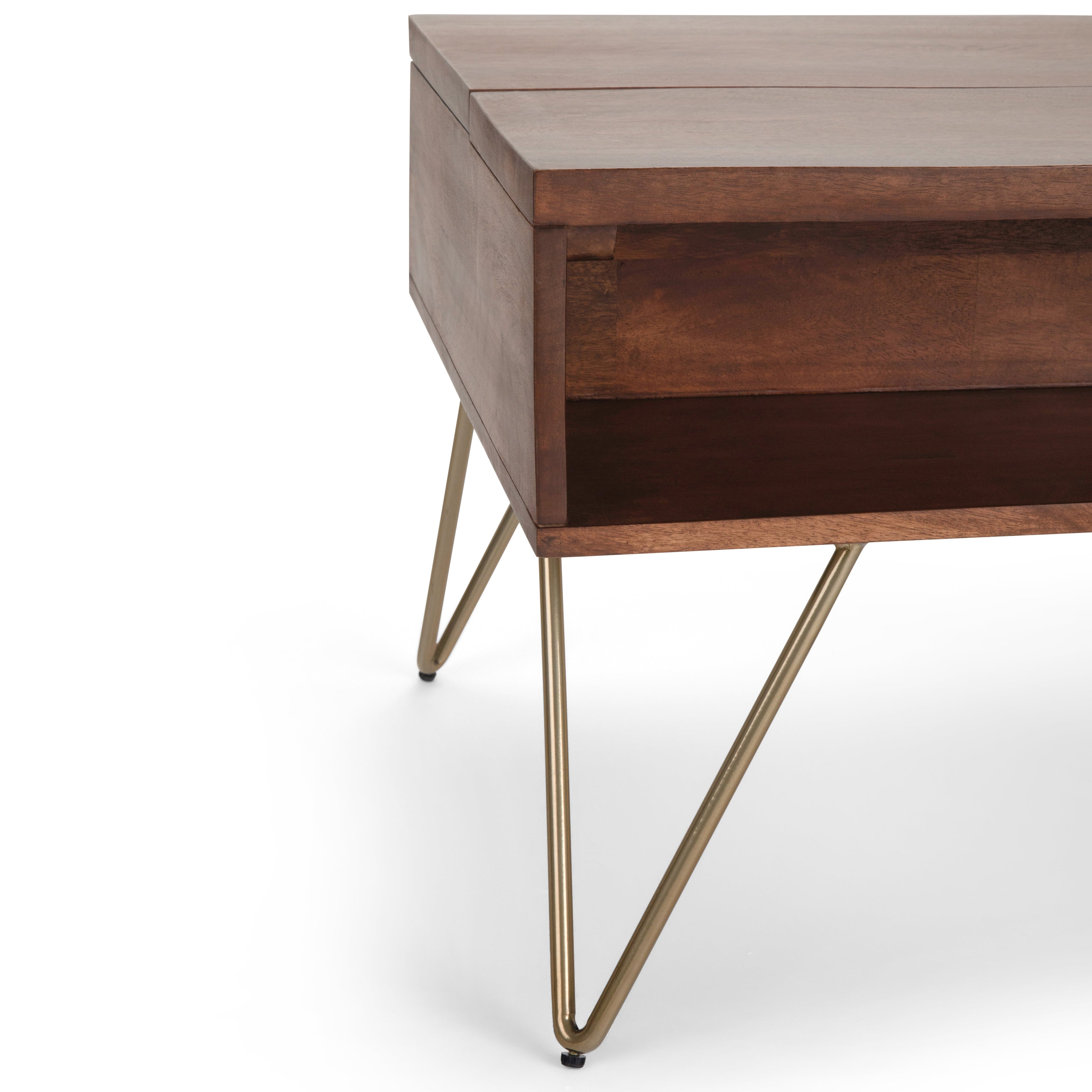 Hunter 48 Inch Wide Solid Mango Wood Lift Top Coffee Table in Umber