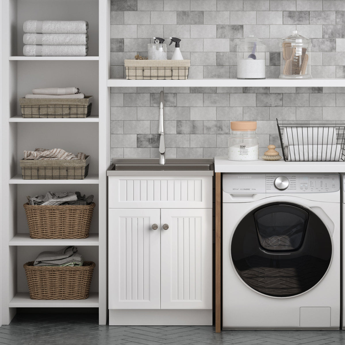 Beckham 24" Laundry Cabinet with Faucet and Stainless Steel Sink