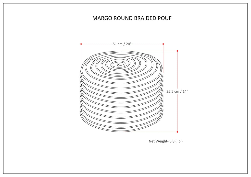 Margo 20 Inch Wide Round Pouf in Multi-Color Handwoven Jute and Cotton