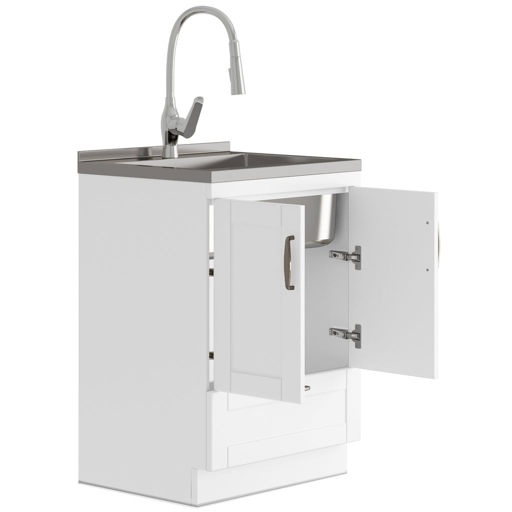 Reed Deluxe 24" Laundry Cabinet with Pull-out Faucet and Stainless Steel Sink