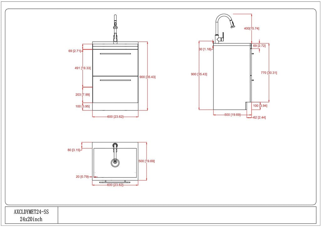 Metro 24" Laundry Cabinet with Faucet and Stainless Steel Sink