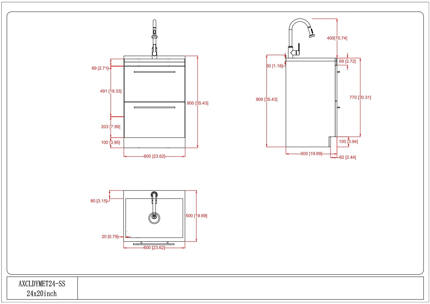 Metro 24" Laundry Cabinet with Faucet and Stainless Steel Sink