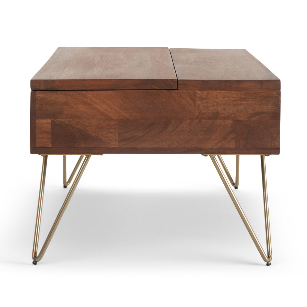 Hunter 48 Inch Wide Solid Mango Wood Lift Top Coffee Table in Umber