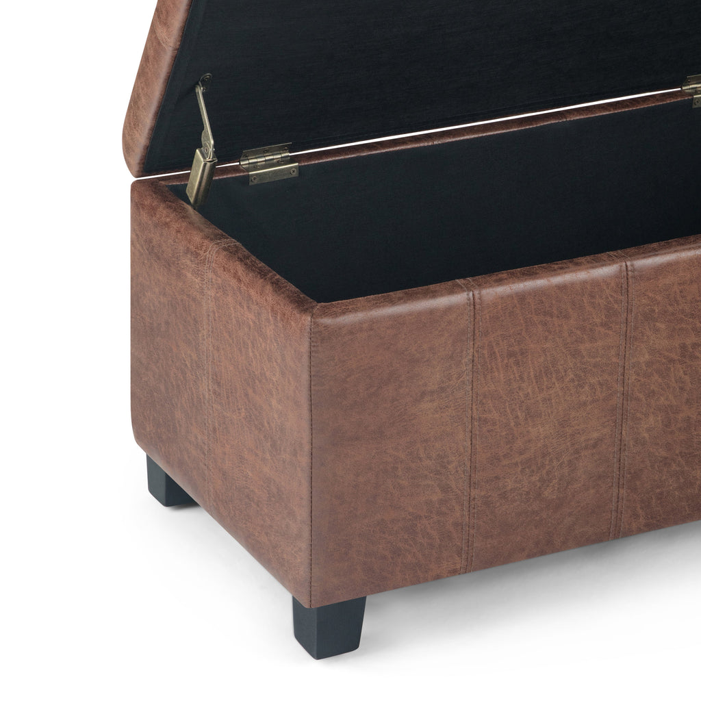 Dover 36 Inch Wide Storage Ottoman Bench in Distressed Umber