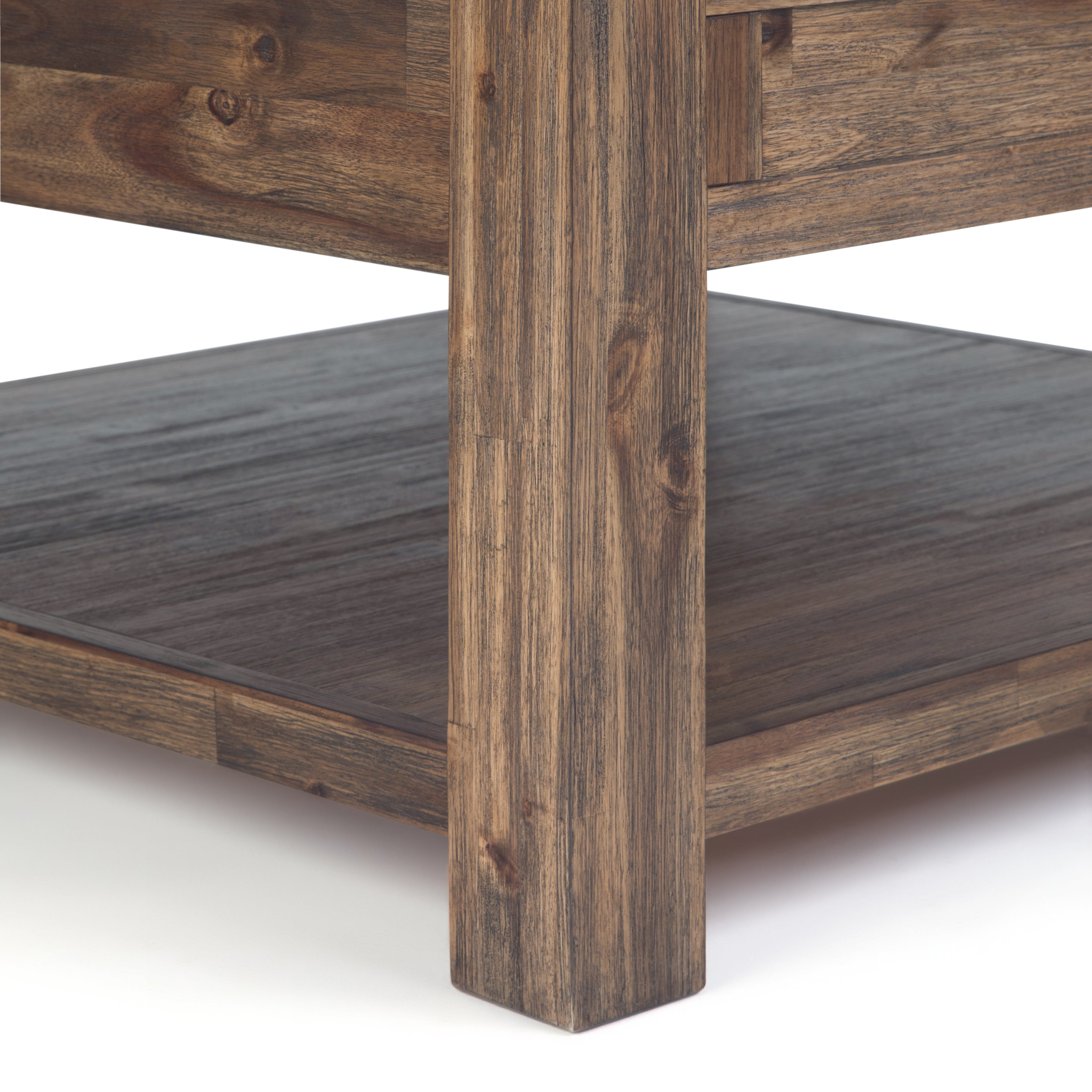 Monroe 38 Inch Wide Solid Acacia Wood Square Coffee Table in Rustic