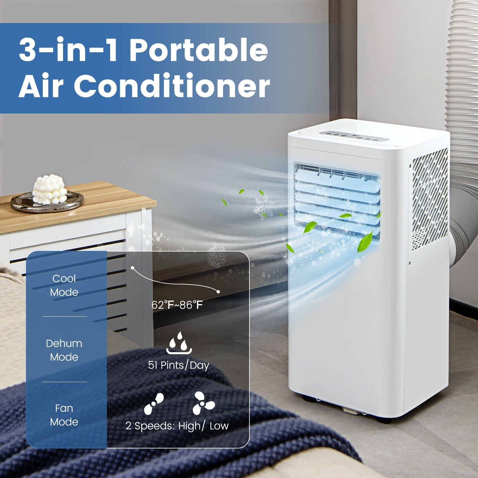 Portable Air Conditioner 5000 BTU Cools 250 Sq Ft with Remote