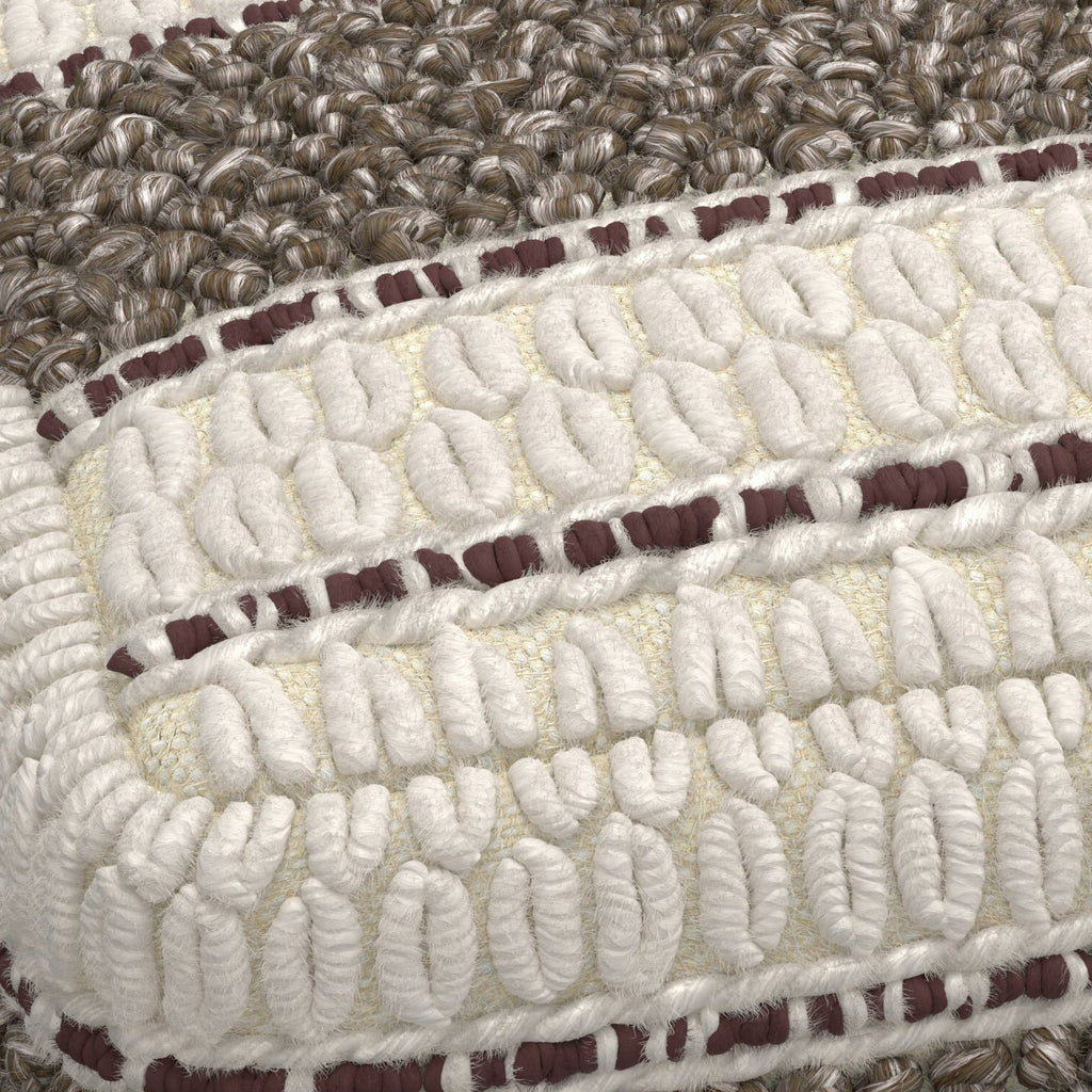 Grady 18 Inch Wide Square Pouf in Brown/Natural Handloom Wool and Cotton