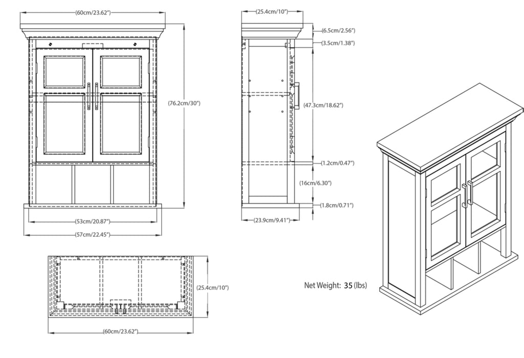 Avington 24 Inch Wide Solid Wood Two Door Wall Cabinet