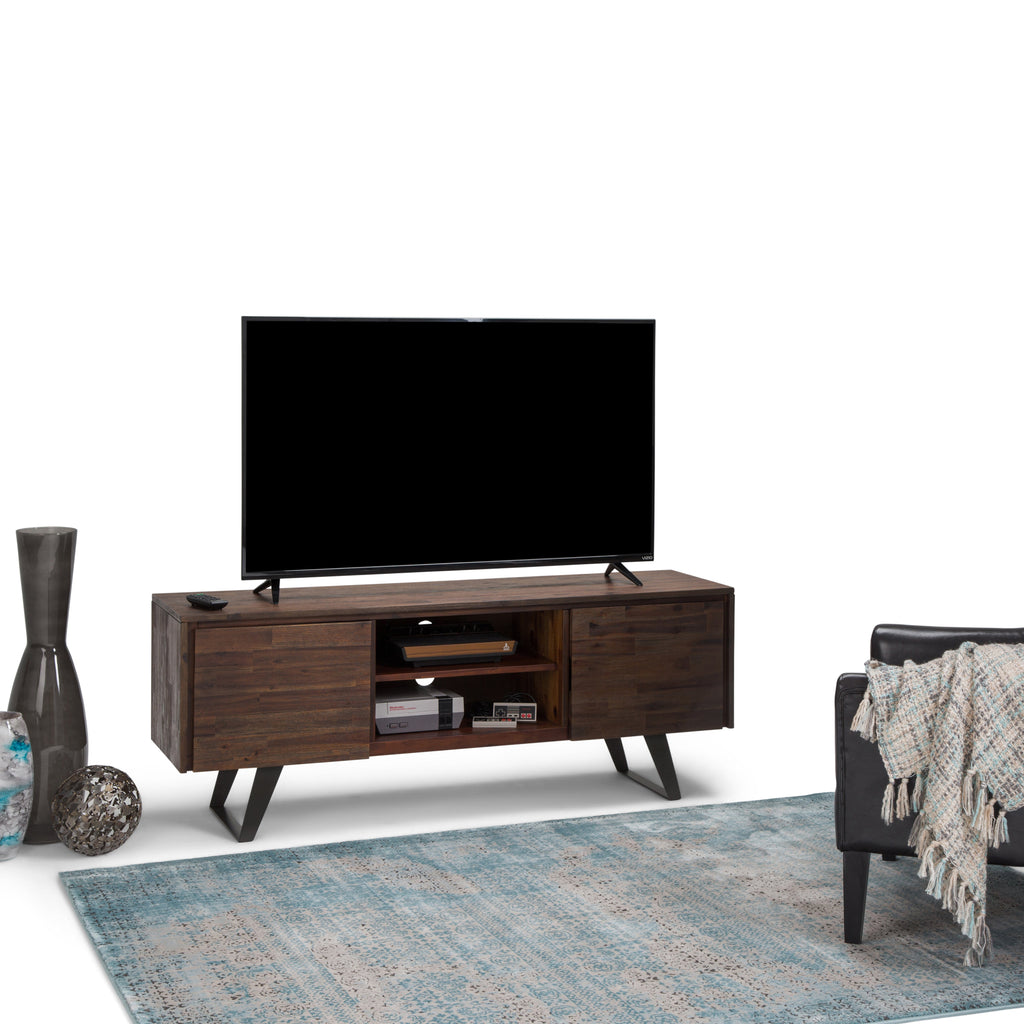 Lowry 63 Inch Wide Solid Wood TV Stand in Distressed