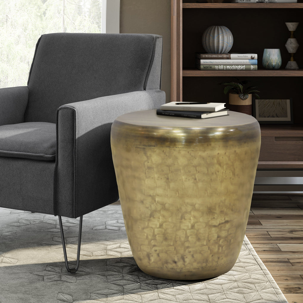 Garvy 22 Inch Wide Metal Side Table in Antique