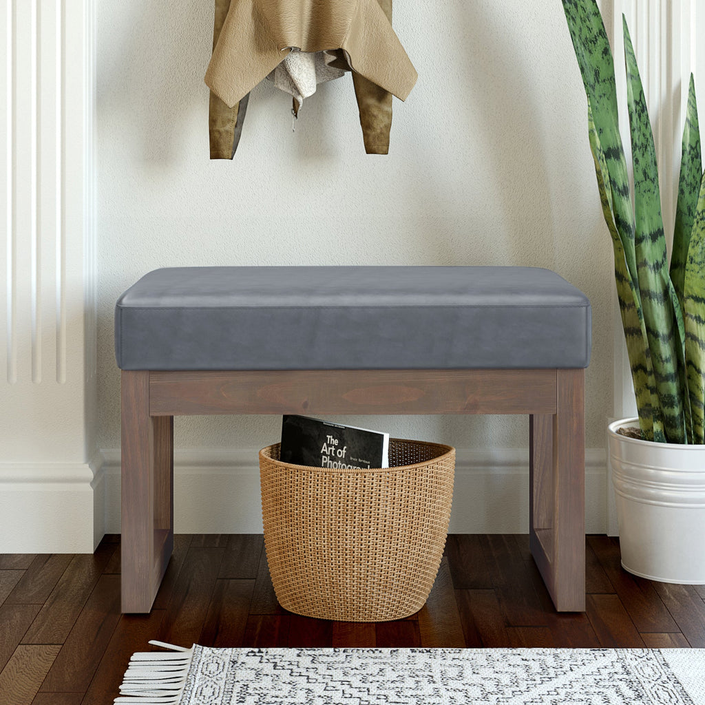 Milltown 27 Inch Wide Solid Wood Footstool Small Ottoman Bench in Stone