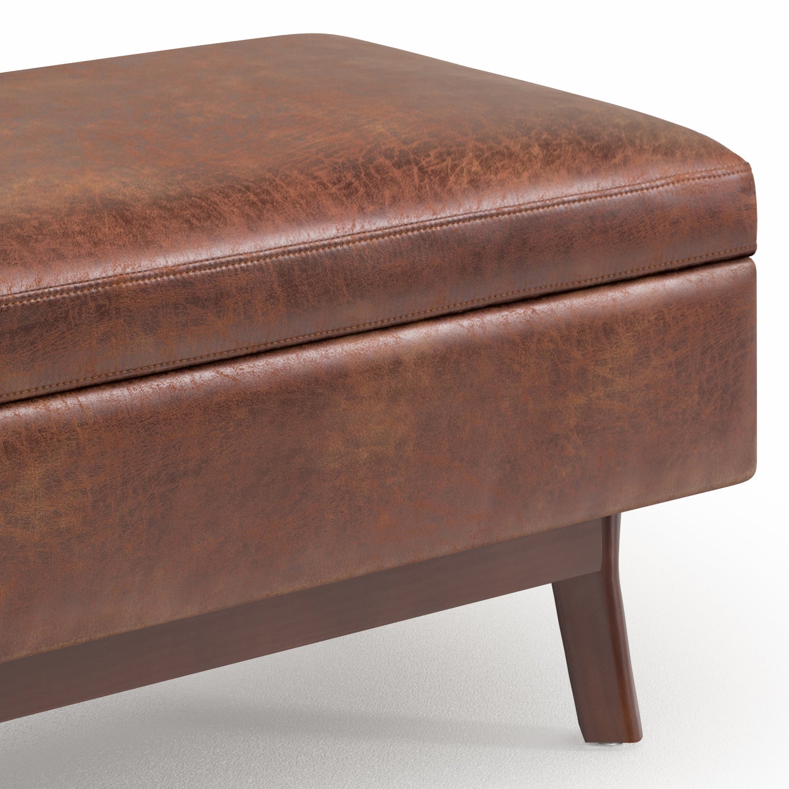 Owen 36 Inch Wide Small Rectangular Storage Ottoman in Distressed Saddle
