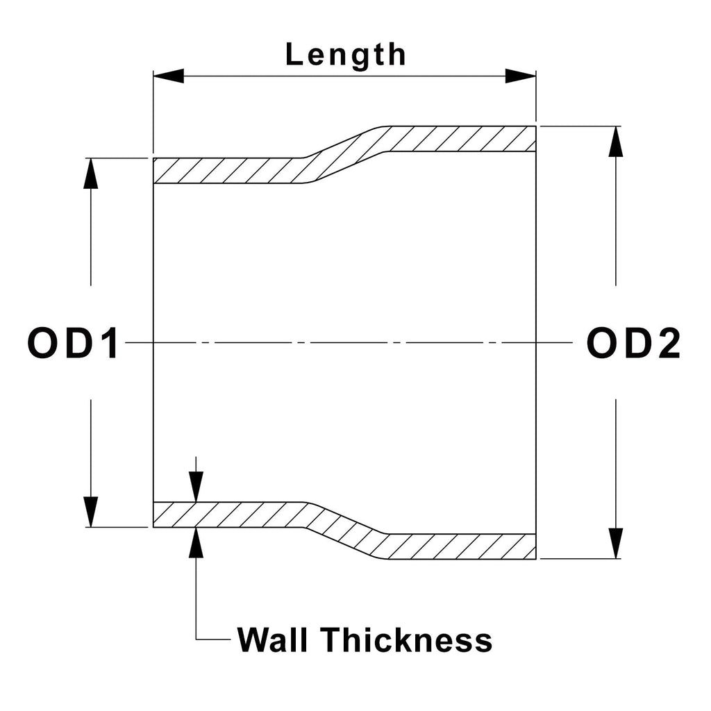 HPS Performance Products HPS 2" - 2-1/4" OD, 4" Long 6061 Aluminum Step Up Transition Joiner Reducer Tube Piping
