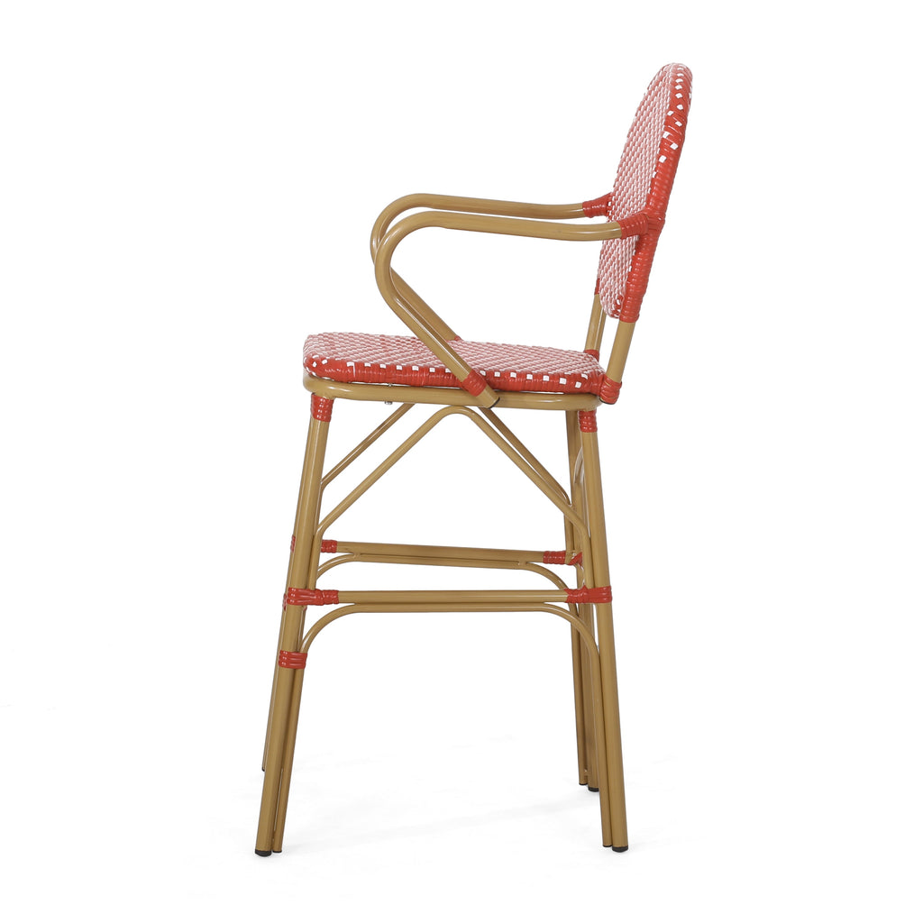 Outdoor Wicker and Aluminum 29.5" French Barstools, Set of 2