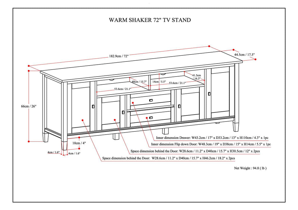 Warm Shaker 72 Inch Wide Solid Wood TV Stand