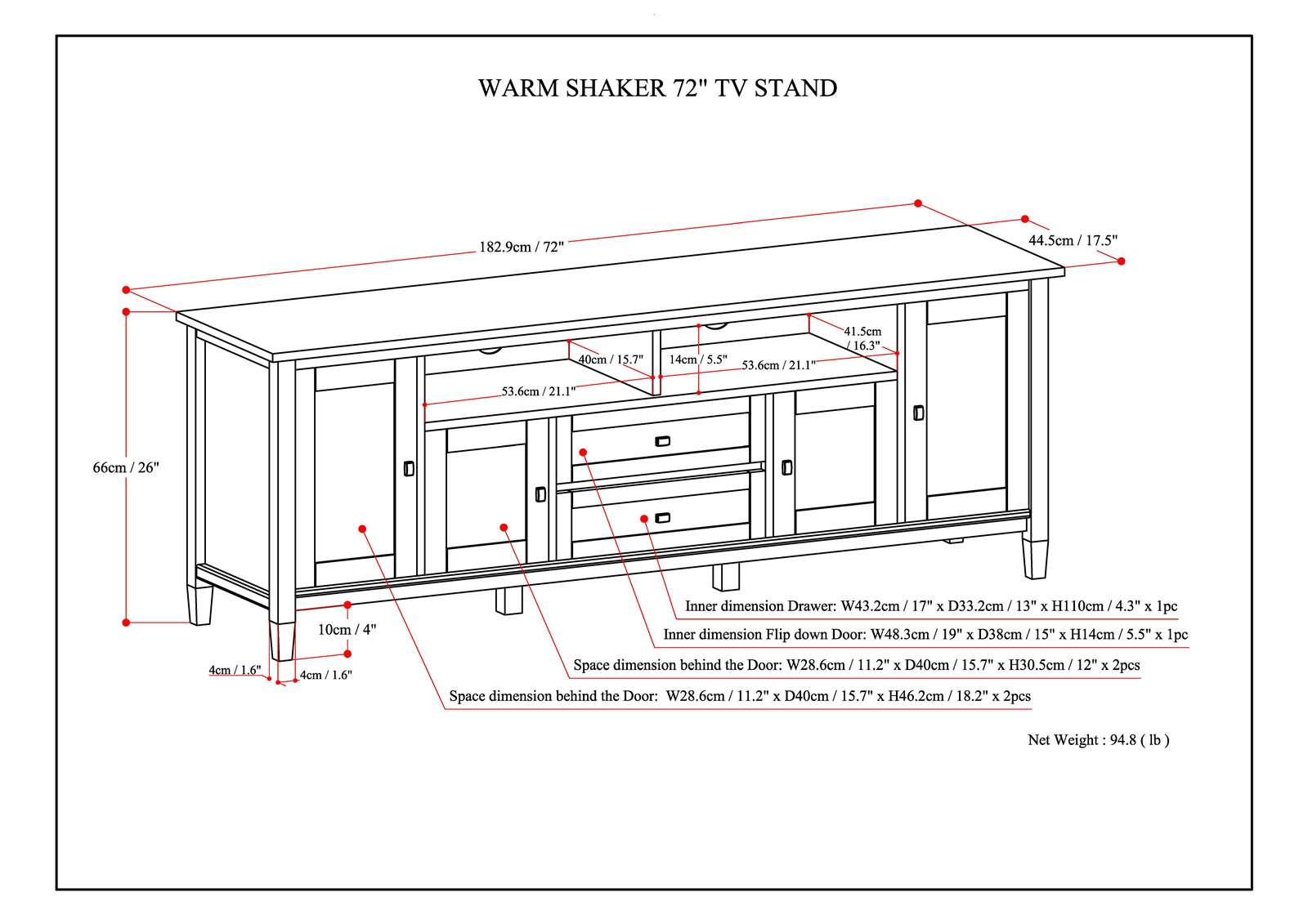 Warm Shaker 72 Inch Wide Solid Wood TV Stand