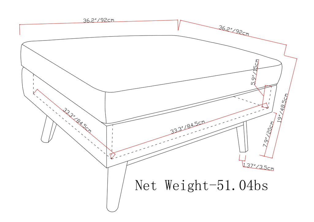 Owen 36 Inch Wide Square Coffee Table Storage Ottoman in Distressed Saddle