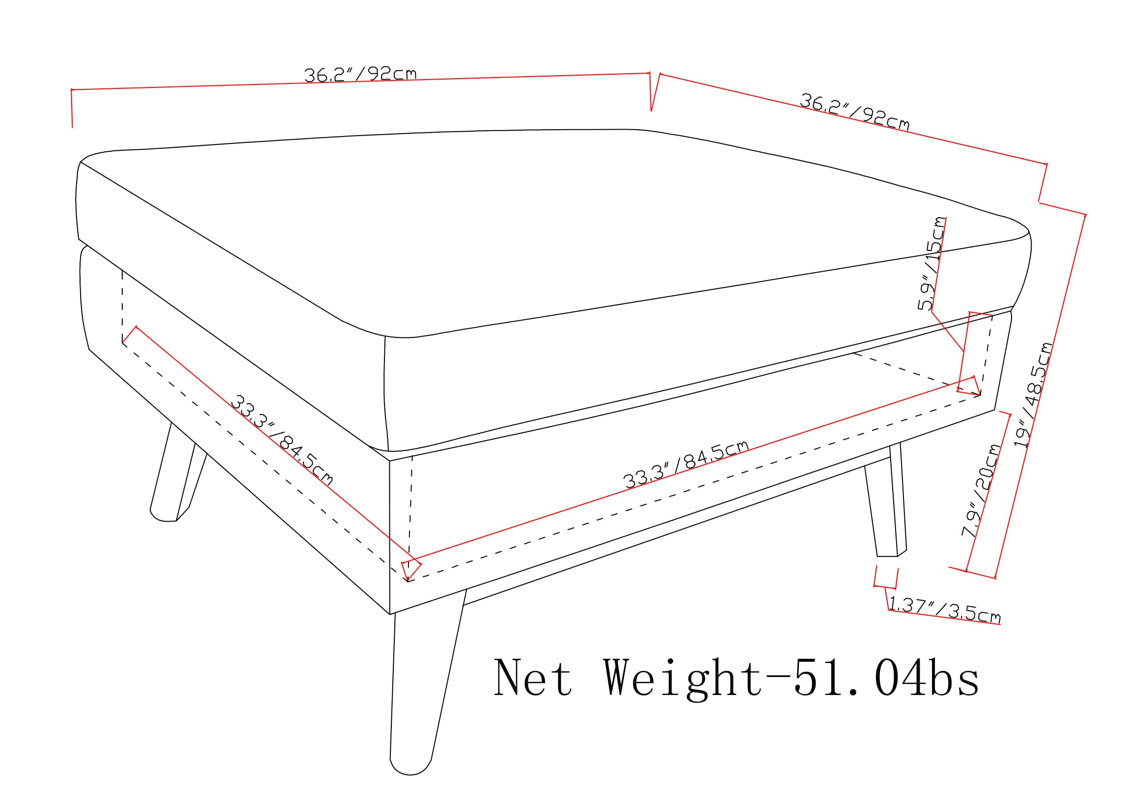 Owen 36 Inch Wide Square Coffee Table Storage Ottoman
