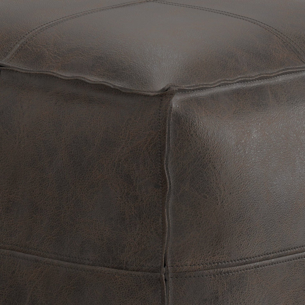 Brody 18 Inch Wide Square Top Stitch Pouf in Distressed