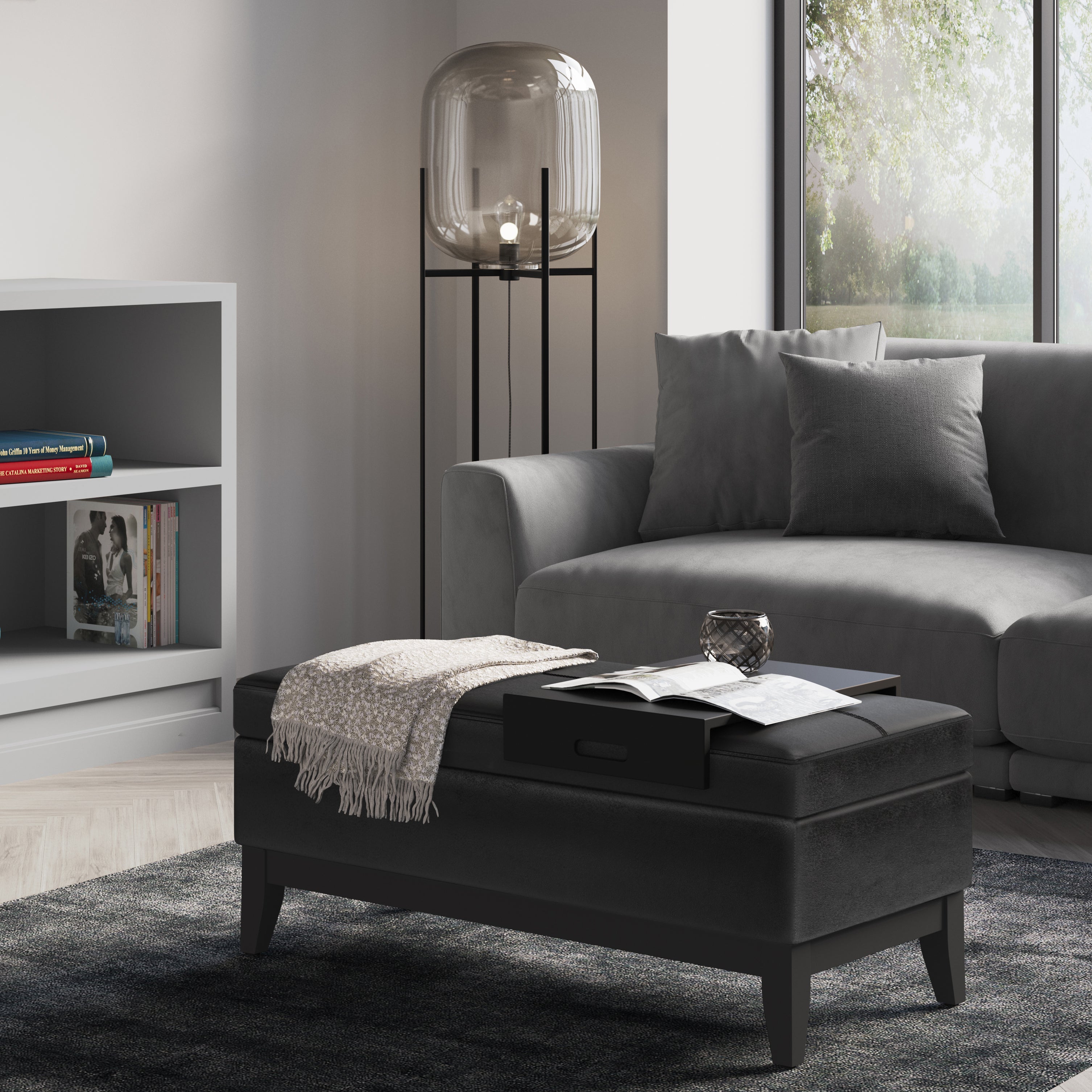 Oregon 42 Inch Wide Storage Ottoman Bench With Tray