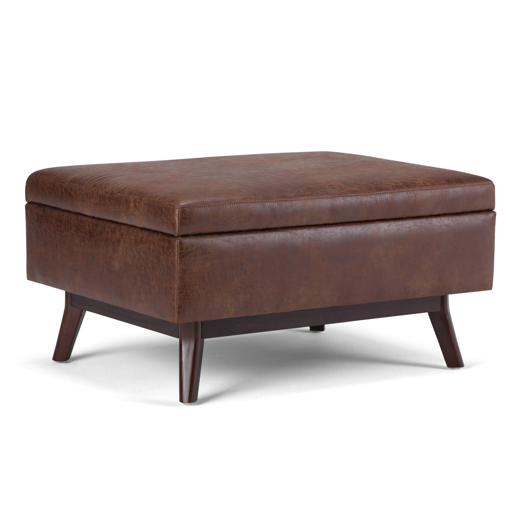 Owen 34 Inch Wide Coffee Table Storage Ottoman in Distressed Saddle
