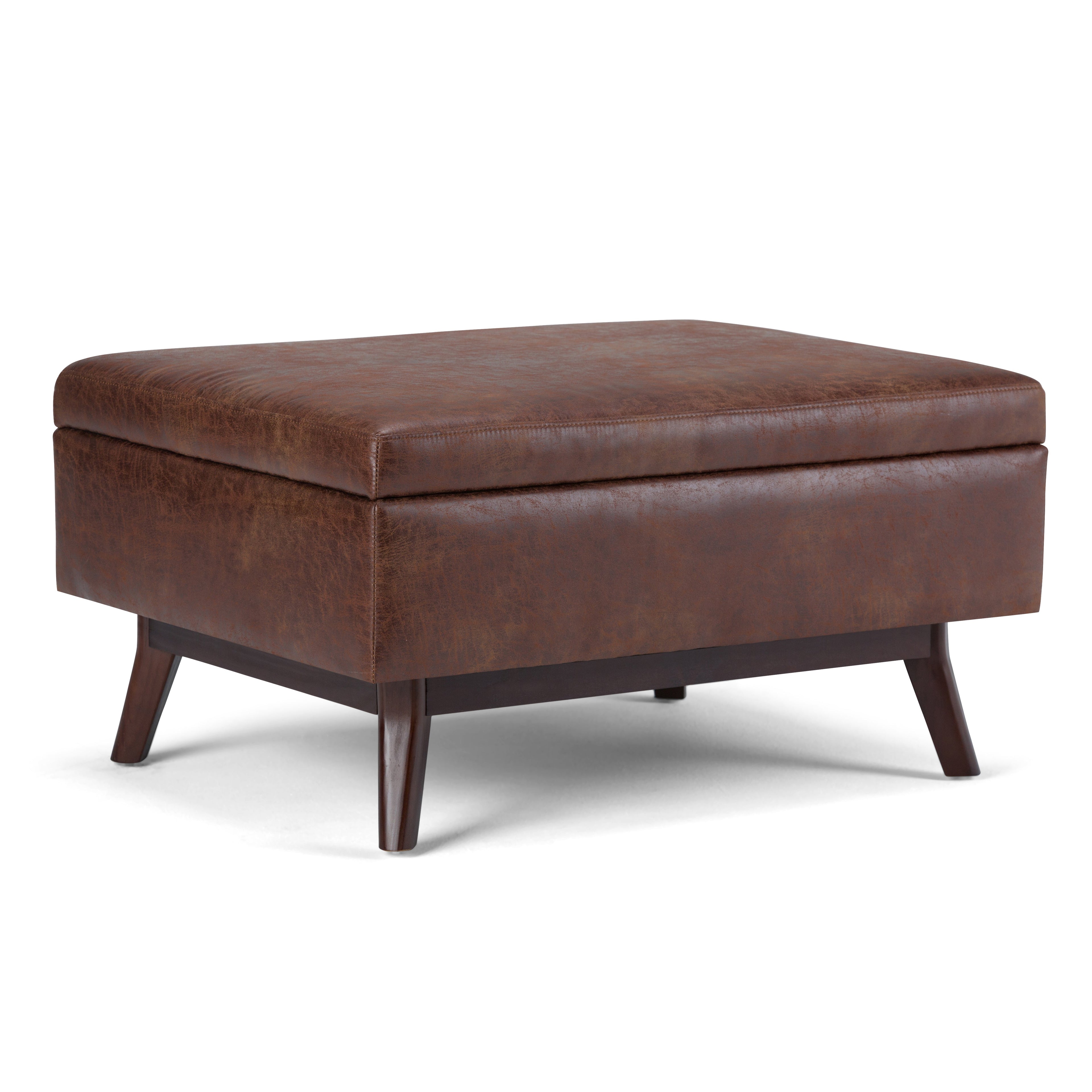Owen 34 Inch Wide Coffee Table Storage Ottoman in Distressed Saddle
