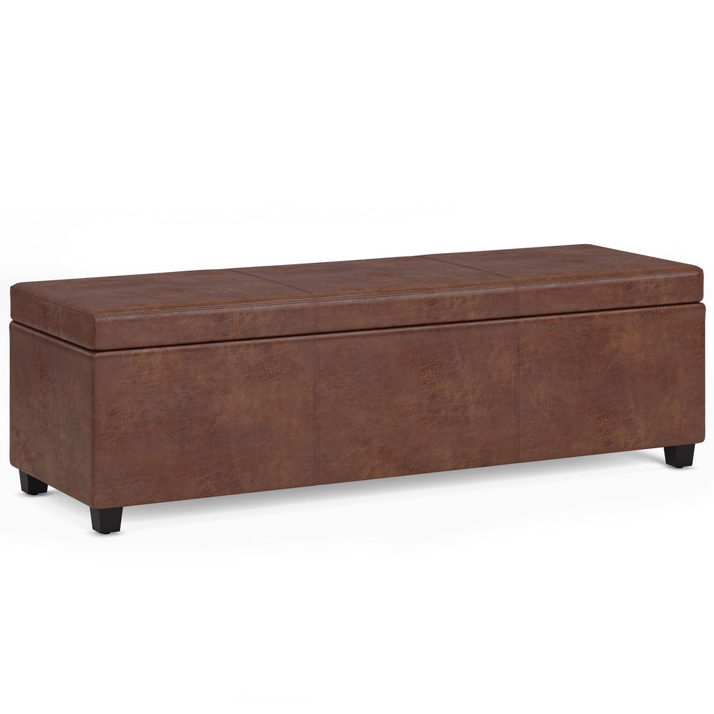 Avalon 54 Inch Wide Extra Large Storage Ottoman Bench in Distressed Saddle