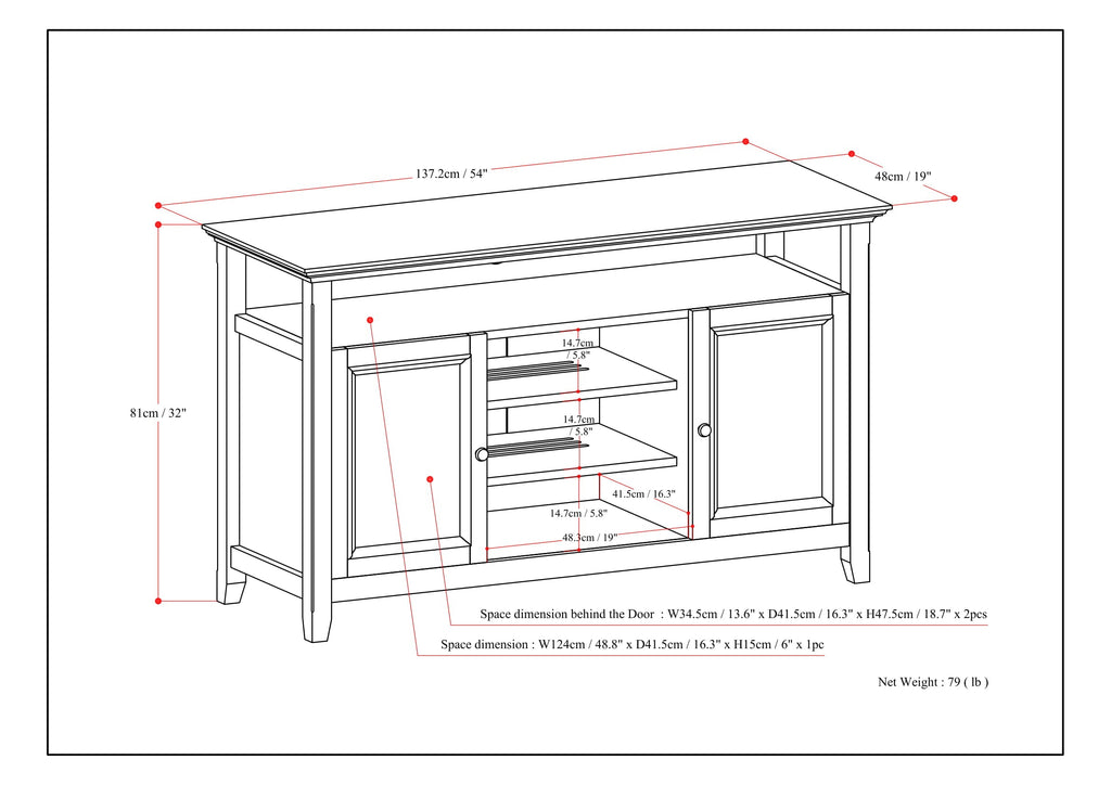Amherst 54 Inch Wide Solid Wood TV Stand in Rustic
