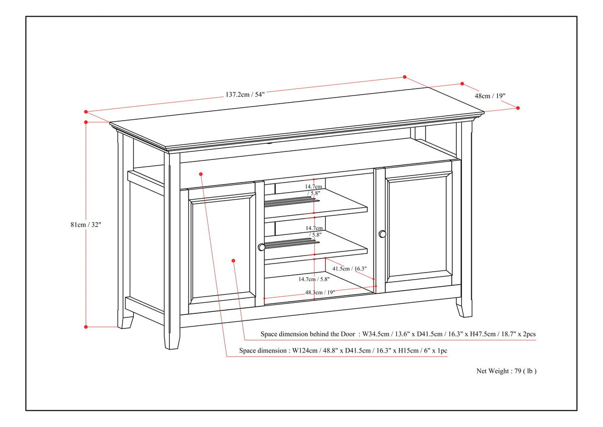 Amherst 54 Inch Wide Solid Wood TV Stand