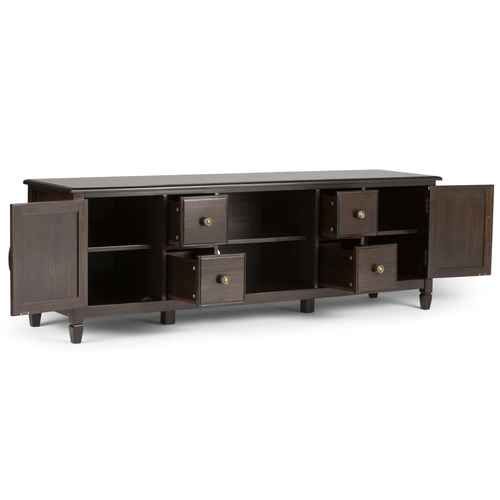 Connaught 72 Inch Wide Solid Wood TV Stand in Dark Chestnut