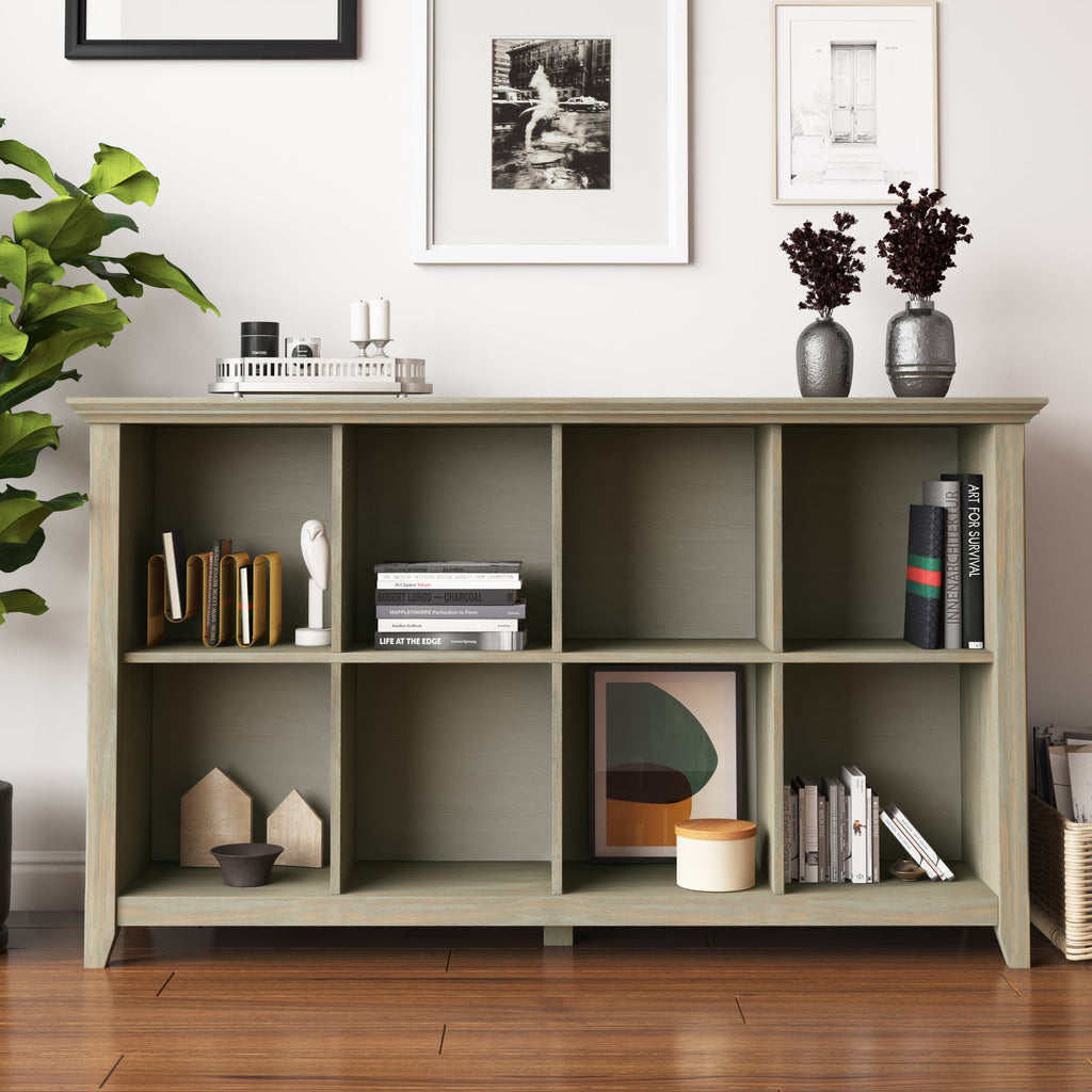 Acadian 57 Inch Wide Solid Wood 8 Cube Storage Sofa Table