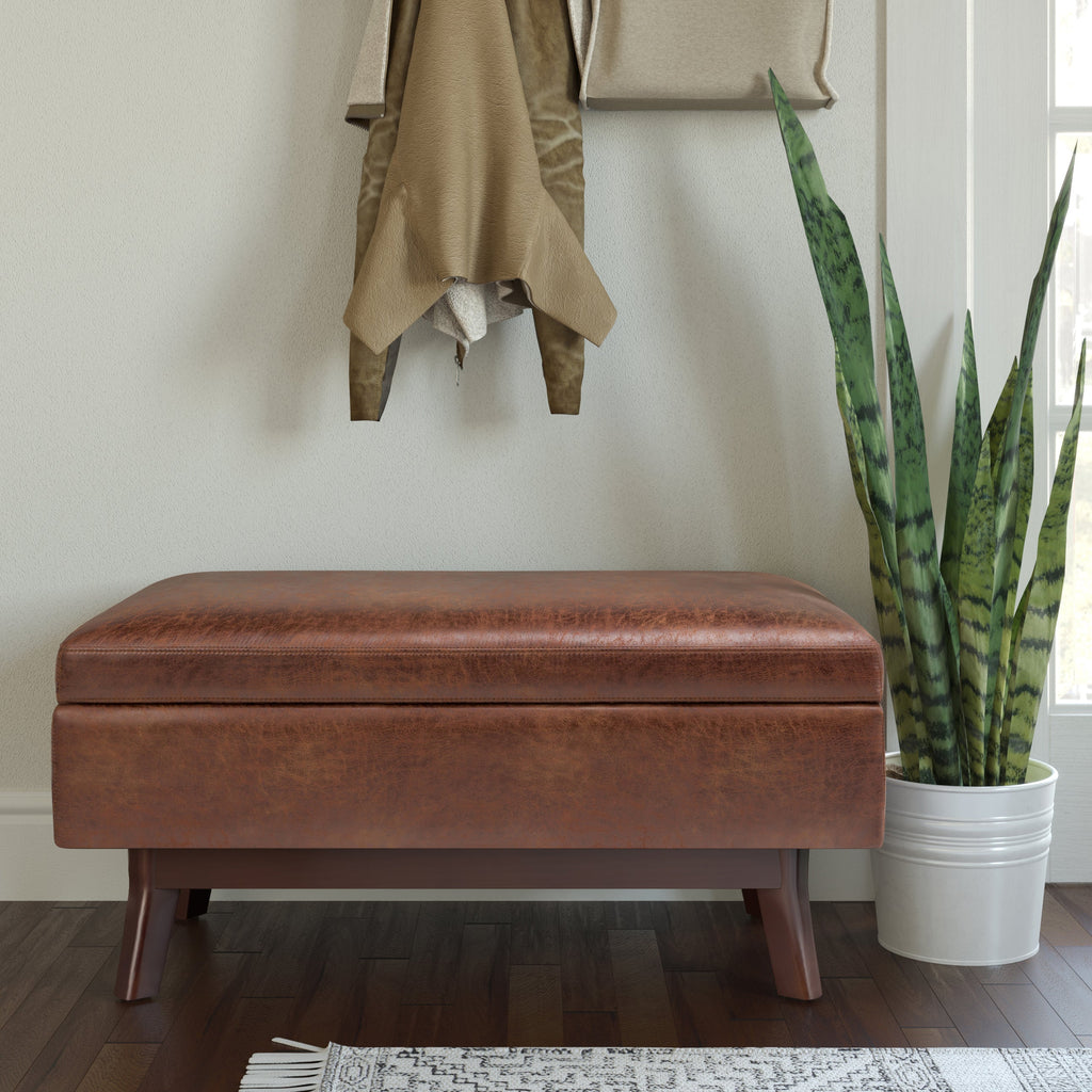 Owen 36 Inch Wide Small Rectangular Storage Ottoman in Distressed Saddle