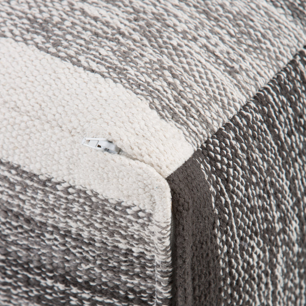 Naya 16 Inch Wide Cube Pouf in Black/Grey Handwoven Cotton