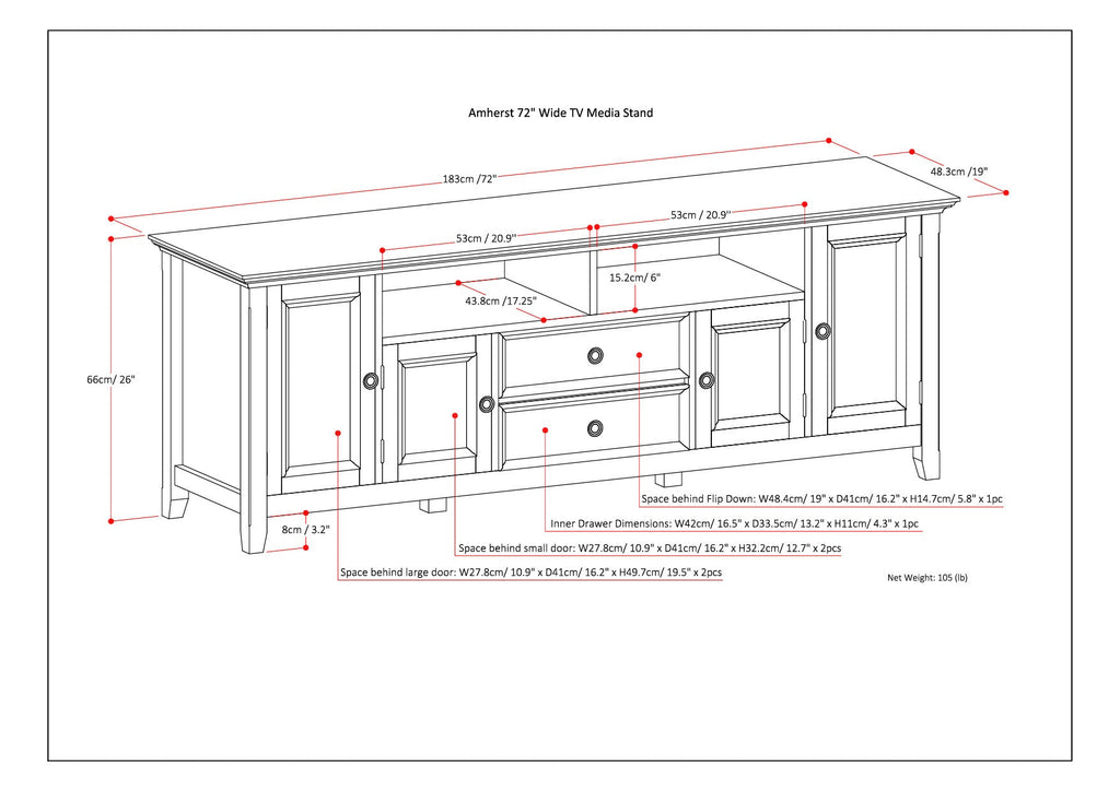 Amherst 72 Inch Wide Solid Wood TV Stand in Rustic