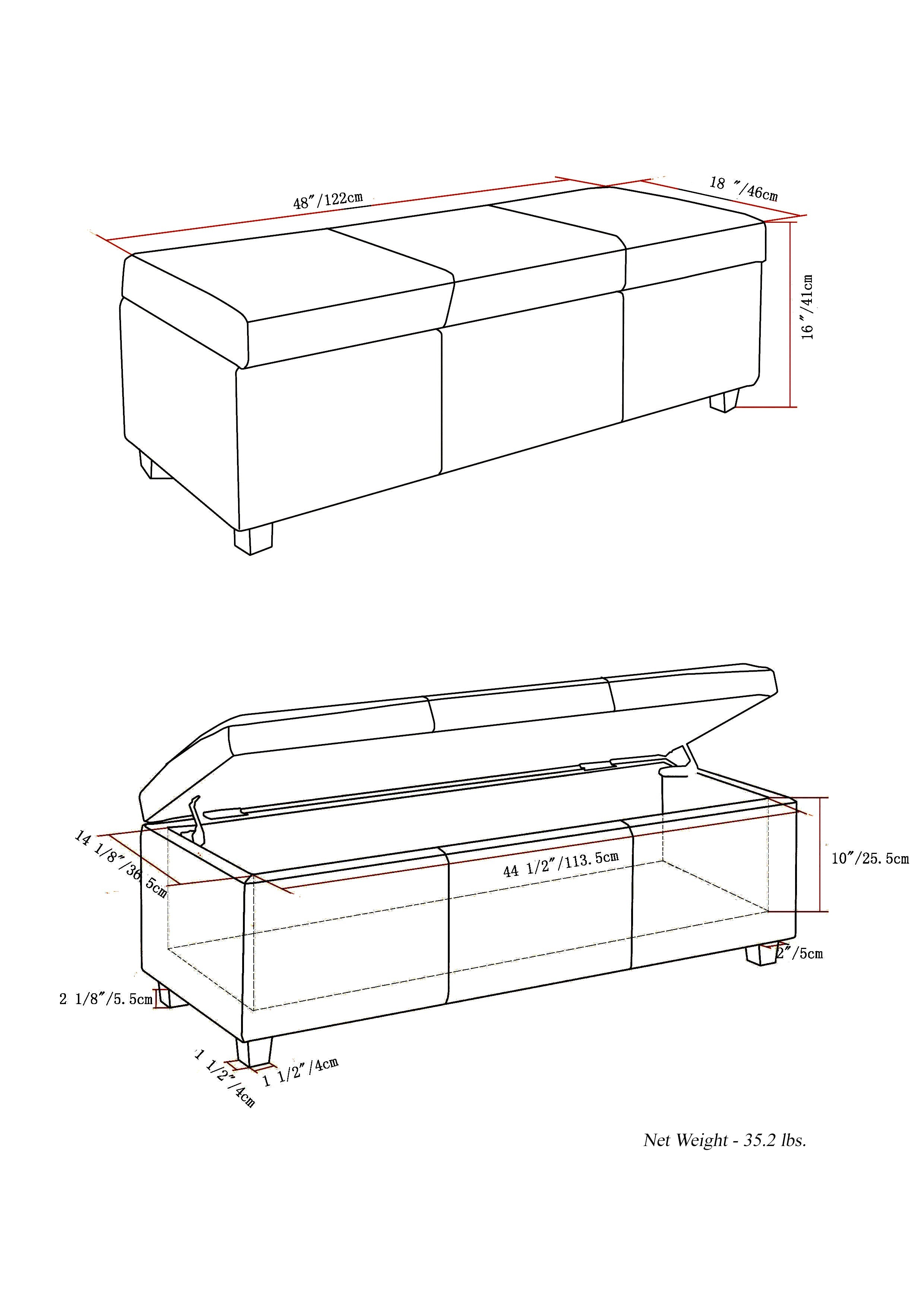 Avalon 48 Inch Wide Storage Ottoman Bench in Dark